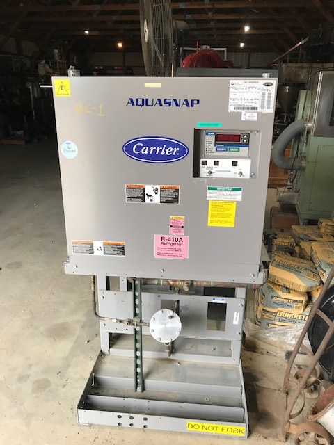 ***SOLD*** Used 20 Ton Carrier Aquasnap model 30MPA0205OAO1005 Chiller with Remote Condenser. 30MP Indoor Water-Cooled/Condenserless Liquid Chiller Refrigerant (R-410A). Unit comes with Carrier model 09DPS02065A0300 Condenser. The 09DP Series air-cooled remote condensers are dependable split systems match Carrier's 30MPA (R-410A)air-cooled condenserless chillers with the versatile out-door 09DP remote air-cooled condensers for a wide selection of commercial cooling solutions.